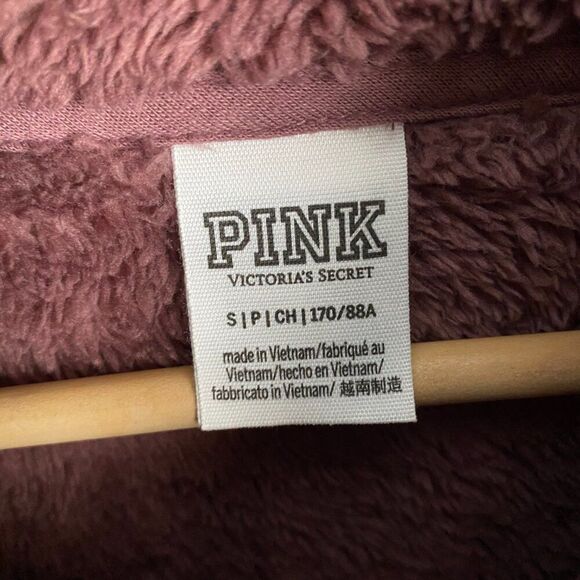 PINK Victoria's Secret VS Mauve Pink Teddy Sherpa Oversized Lounge Sweatshirt S - Picture 3 of 3
